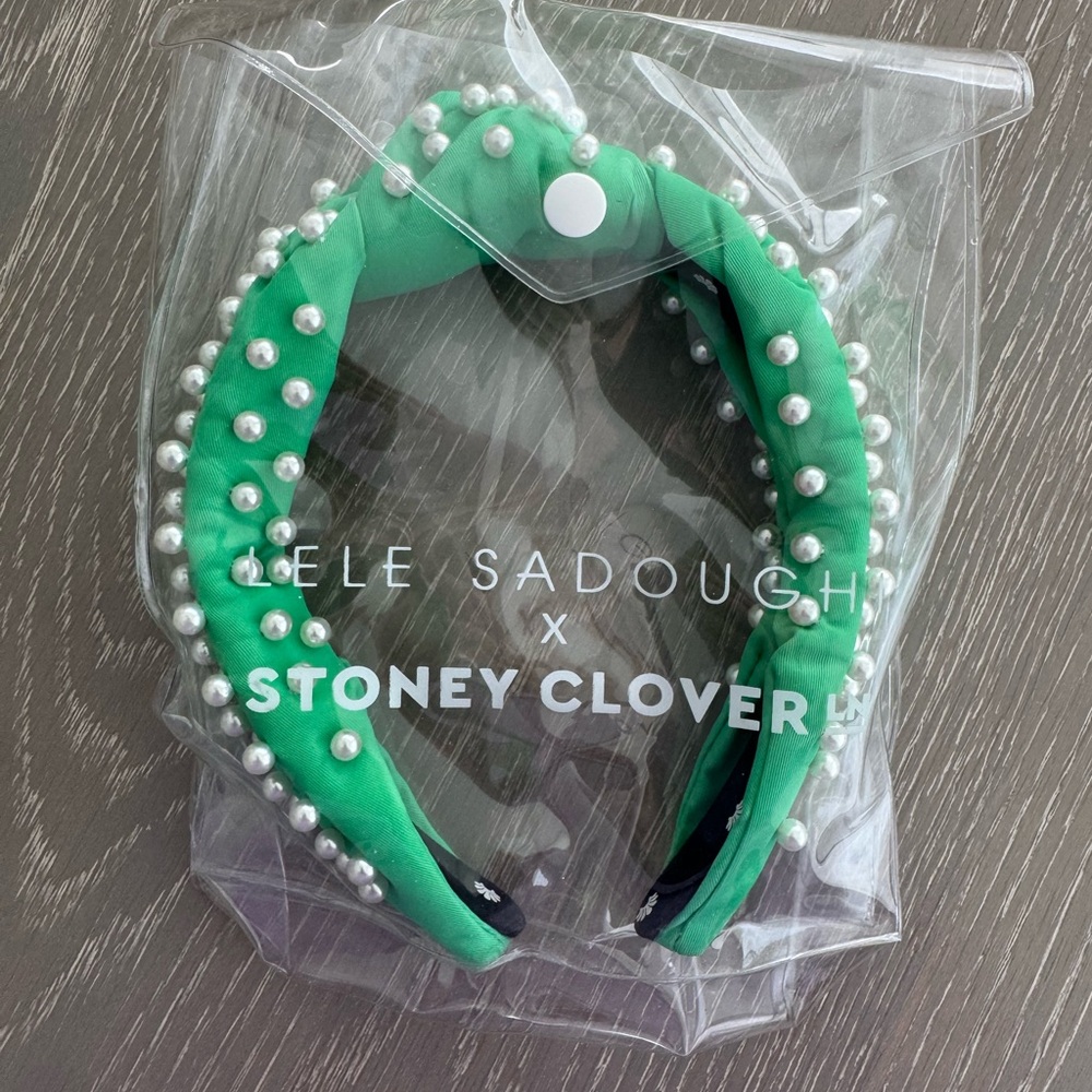 NWT Stoney Clover Lane X Lele Sadoughi Green Pearl Embelleshed Headband